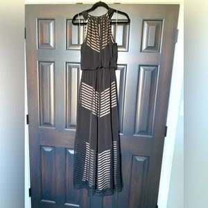 INC International Concepts Black and Tan Maxi Halter Illusion Dress Size 8